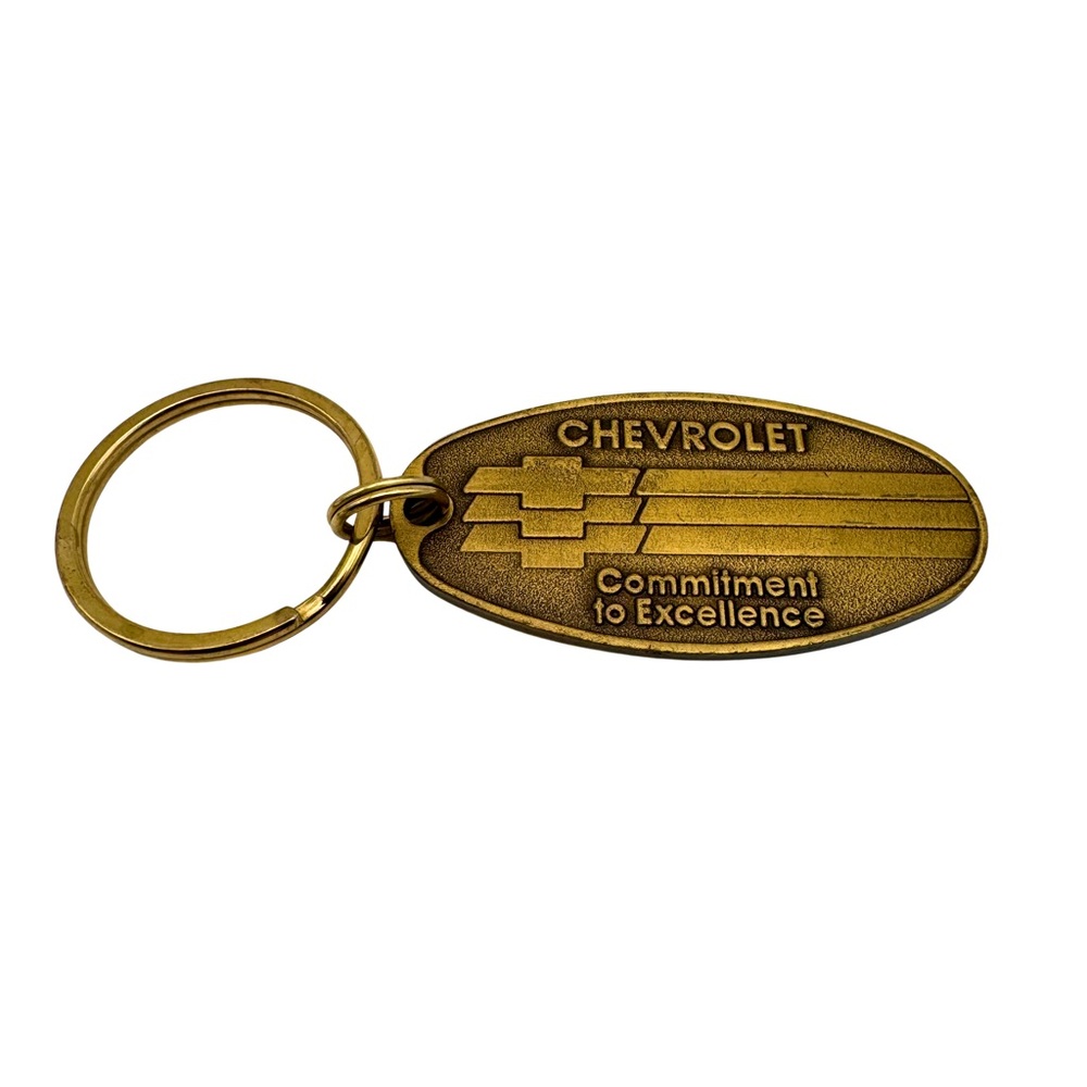 Vintage Chevy Commitment To Excellence Brass Tone Promo Keychain Key Ring